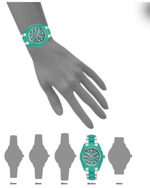 Anne Klein Silver-tone And Pastel Green Solar Ocean Work Plastic Bracelet Watch