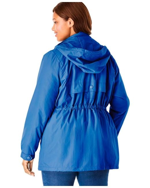 Woman Within Blue Plus Size Fleece-lined Taslon Anorak