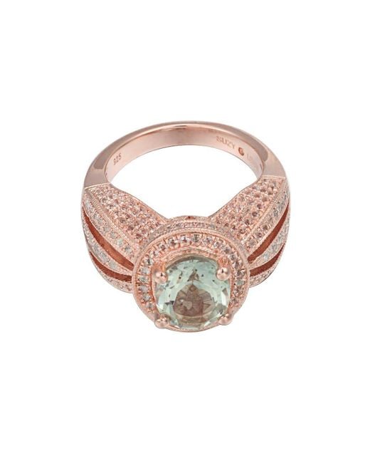 SUZY LEVIAN NEW YORK Metallic Suzy Levian Sterling Silver Oval Cut Center Topaz Cocktail Ring