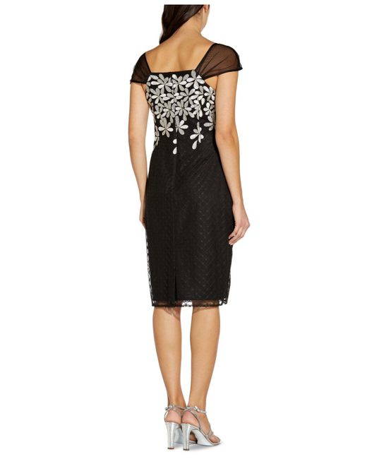 Adrianna Papell Embroidered-floral Sheath Dress in Black | Lyst
