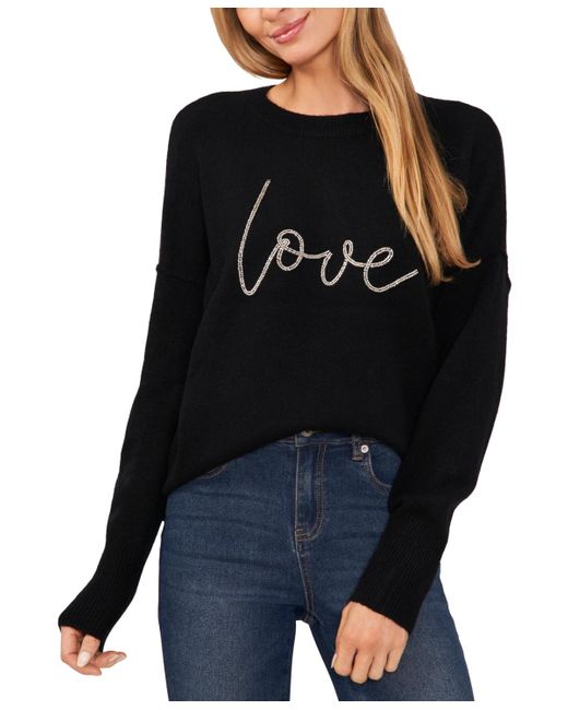 Cece Love-graphic Crewneck Long-sleeve Sweater in Black | Lyst