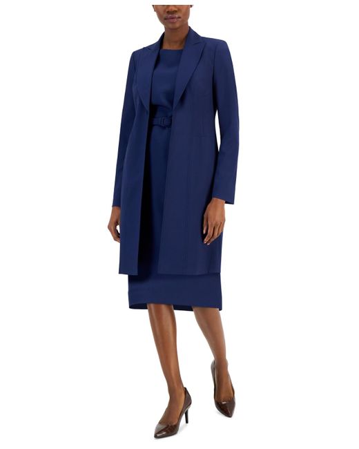 Nipon Boutique Blue Longline Jacket Topper & Belted Sleeveless Sheath Dress