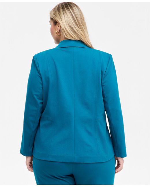 Kasper Blue Plus Size Notch-collar Single-button Blazer