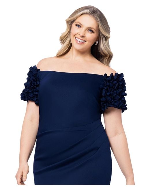 Xscape Blue Plus Size Off-the-shoulder Ruffle-sleeve Sheath Dress