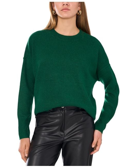 Vince Camuto Green Cozy Crewneck Long-sleeve Extend-shoulder Sweater