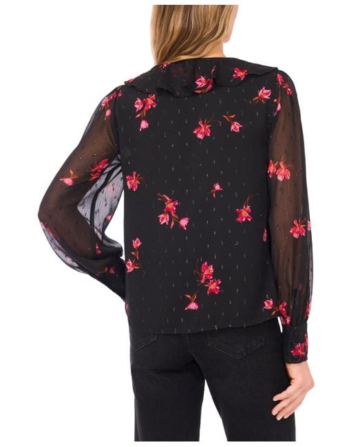 Cece Black Ruffle Tie V-neck Top