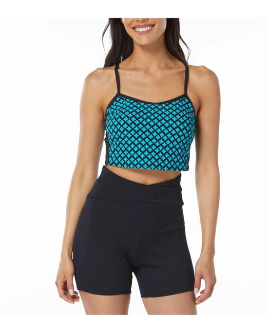 Beach House Sport Blue Plateau Racerback Crop Top With Piping