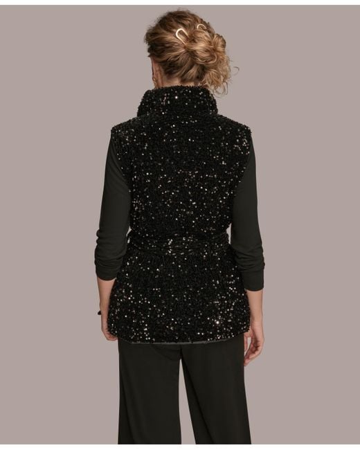 Donna Karan Black Tie Waist Sequin Vest
