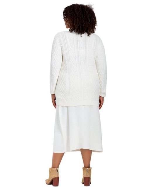 Avenue White Plus Size Mock Neck Cable Sweater