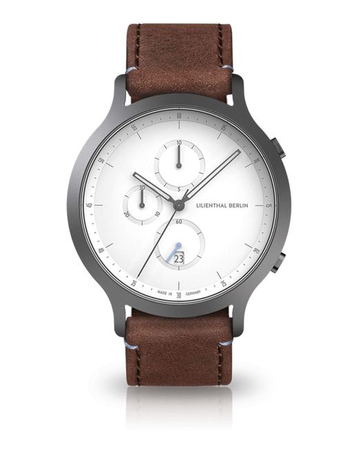 Lilienthal Berlin Chronograph With Brown Leather Watch 42mm in Gray for
