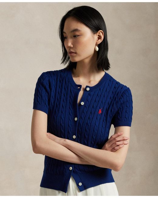 Polo Ralph Lauren Cable knit Cotton Short sleeve Cardigan Sweater in