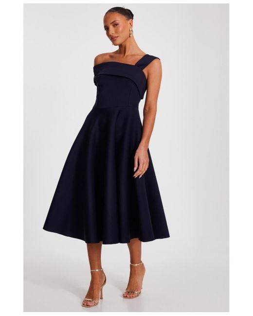 Quiz Blue Scuba Asymmetric Midi Skater Dress