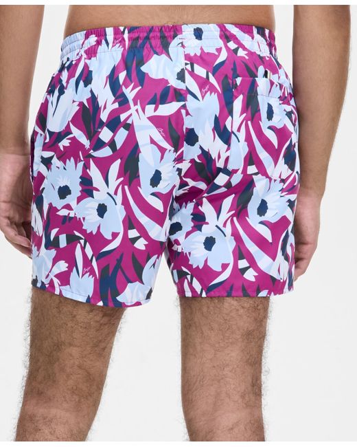 Boss Purple Abstract Floral 5" Swim Shorts for men