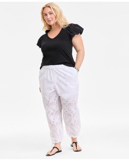 On 34th White Trendy Plus Size Eyelet jogger Pants