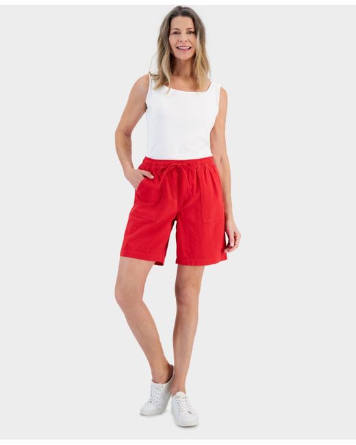Style & Co. Red Cotton Drawstring Pull-on Shorts