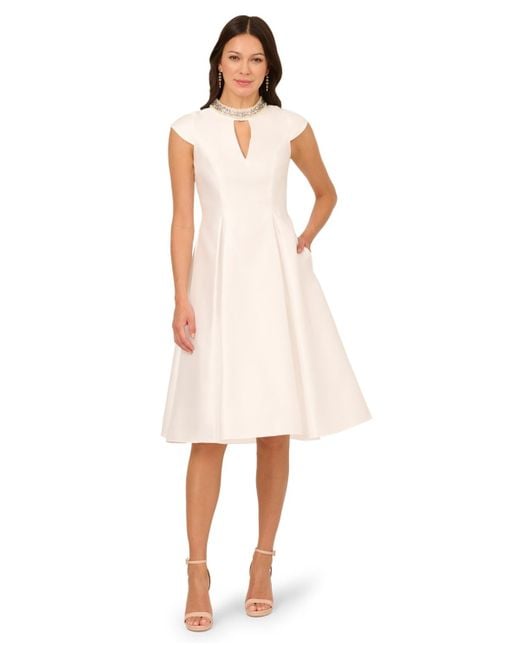 Adrianna Papell Keyhole Mikado Midi Dress in White | Lyst