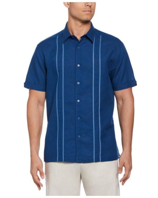 Cubavera Blue Short Sleeve Panel Button-front Camp Shirt for men