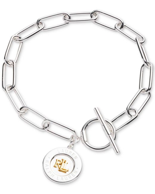 Ralph Lauren Metallic Lauren Sterling Silver & 18k Gold-plated Vermeil Logo Charm Chain Bracelet