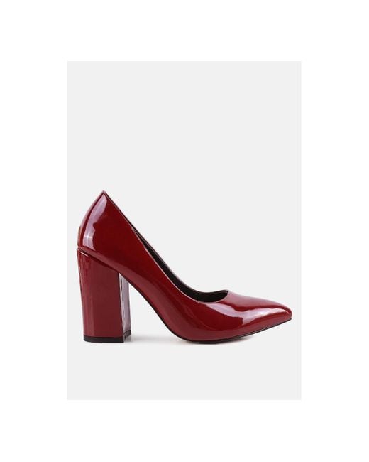 LONDON RAG Red Kamira Patent Faux Leather Block Heel Pumps