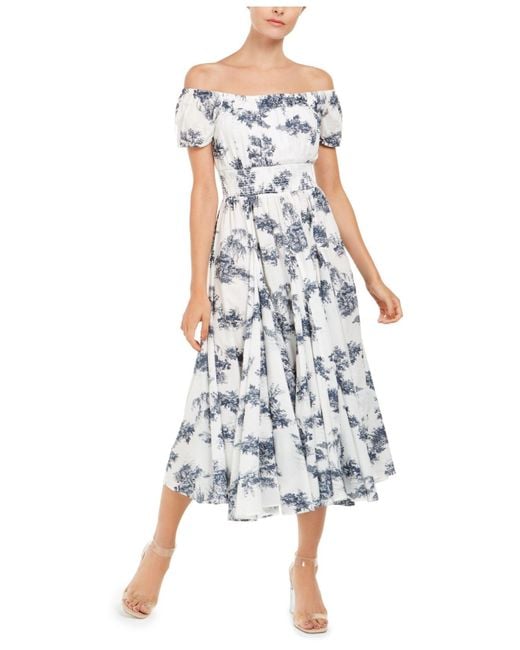 INC International Concepts Blue Inc Toile-print Off-the-shoulder Midi Dress, Created For Macy's