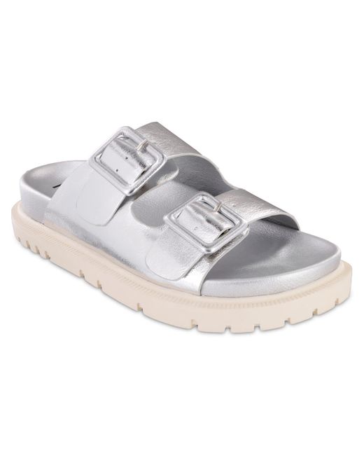 MIA Gray Gen Double Buckle Flat Slide Sandals