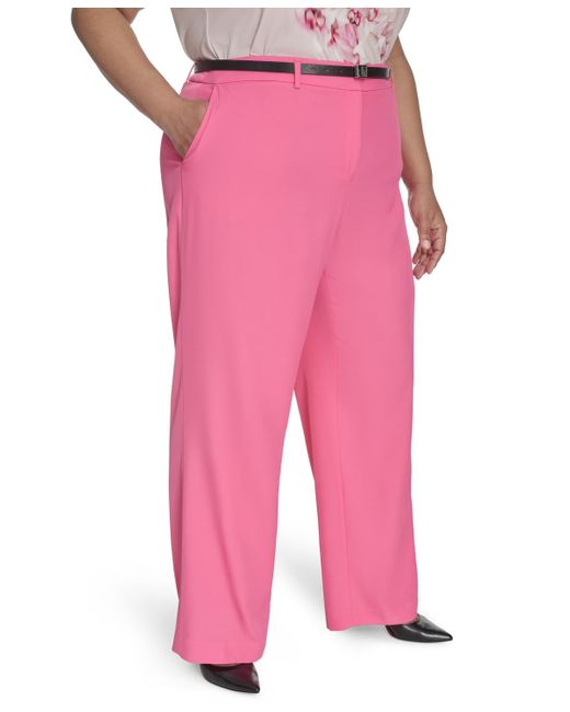 Calvin Klein Pink Plus Size Mid-rise Wide-leg Pants