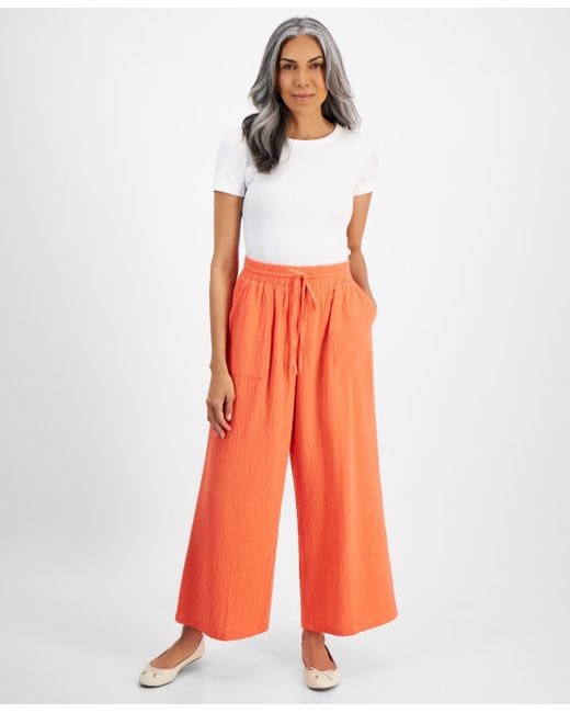 Style & Co. Orange Cotton Gauze Wide-leg Pants