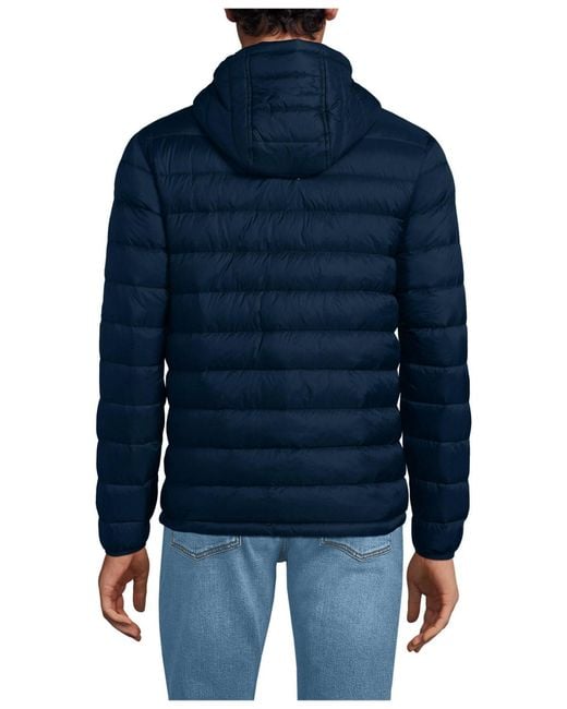 Lands' End Blue Hooded Wanderweight Packable Down Jacket for men