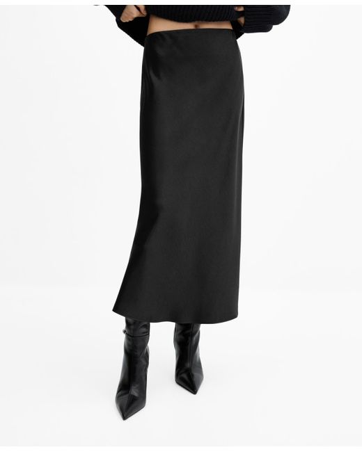 Mango Black Midi Satin Skirt