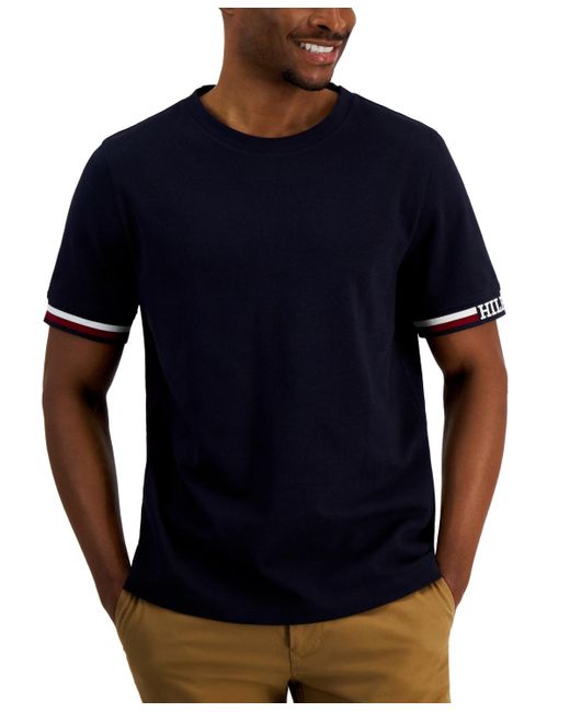 Tommy Hilfiger Blue Monotype Logo Stripe Tipped T-shirt for men
