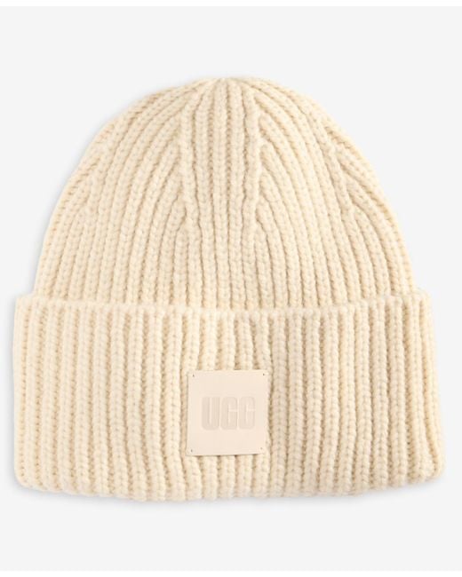 Ugg Natural Chunky Rib-knit Logo-patch Beanie