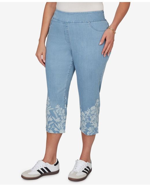 Ruby Rd Blue Plus Size Printed Hem Denim Capri Pants
