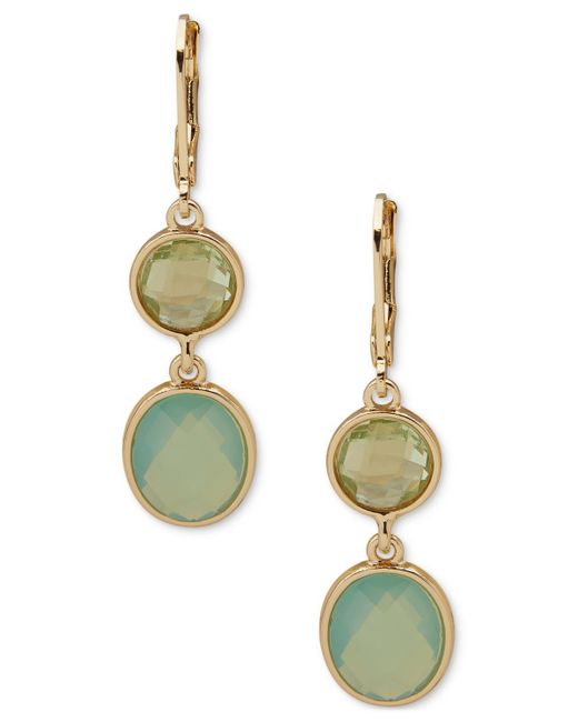Anne Klein Metallic Gold-tone Stone Double Drop Earrings