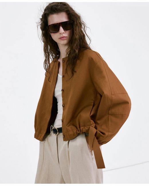 Mango Brown Elastic Bands Lyocell Jacket