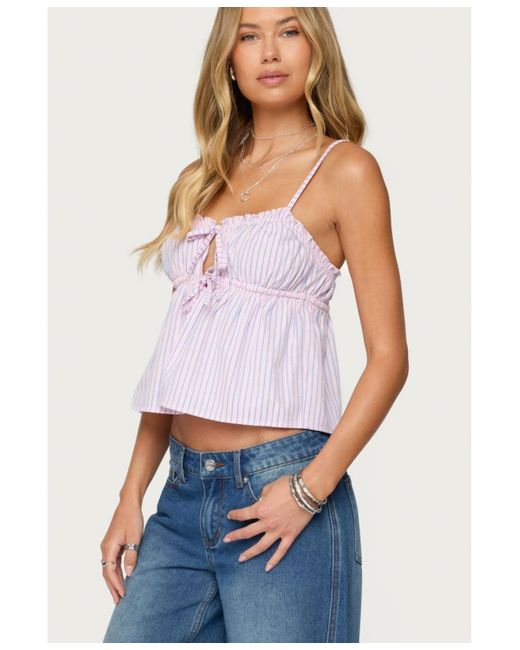 Edikted White Avenly Striped Tie Front Babydoll Top