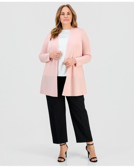 Anne Klein Natural Plus Size Montery Open-front Cardigan Sweater
