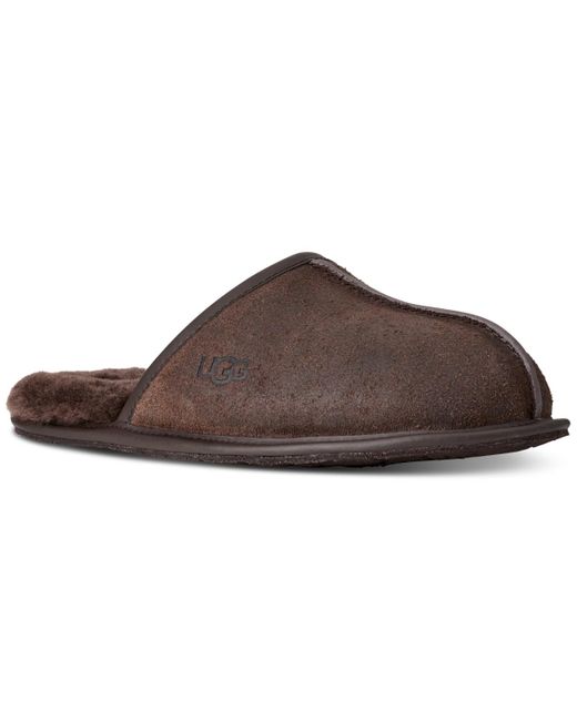 Ugg Brown Scuff Leather Distressed House Slipper for men
