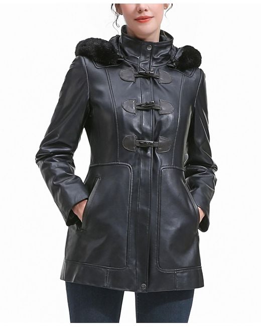BGSD Black Plus Size Flora Leather toggle Coat