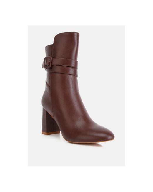 Rag & Co Brown Cobra Buckle Strap Embellished Ankle Boots