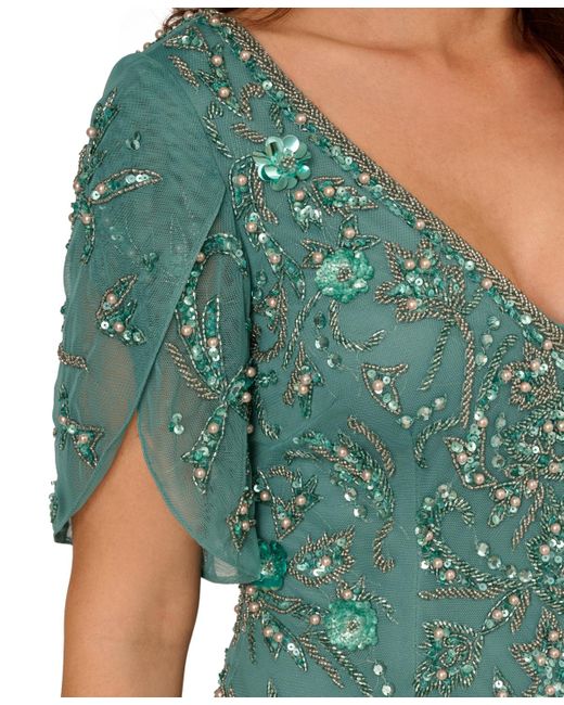 Adrianna Papell Beaded Petal-sleeve Mermaid Gown in Green | Lyst