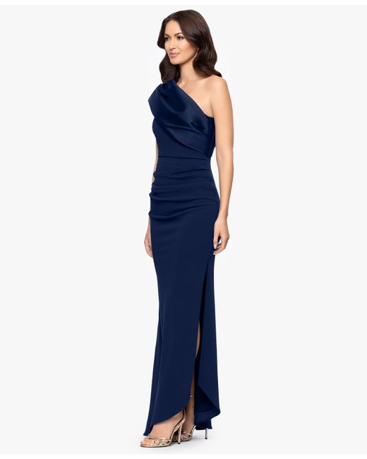 Betsy & Adam Blue Petite One-shoulder Dress