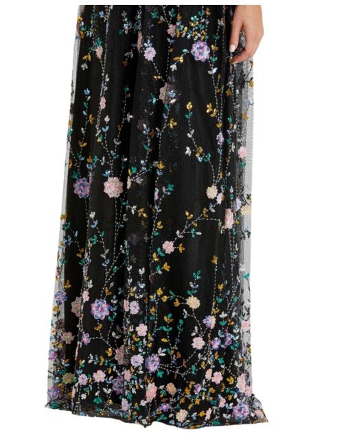 Mac Duggal Black Embellished Illusion Butterfly Sleeve V Neck Gown