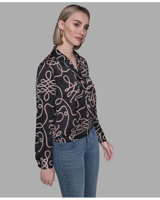 Karl Lagerfeld Multicolor Printed Crossover Blouse