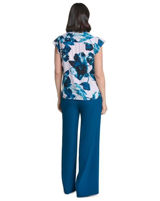 Calvin Klein Blue Ruffle Front Collared Blouse