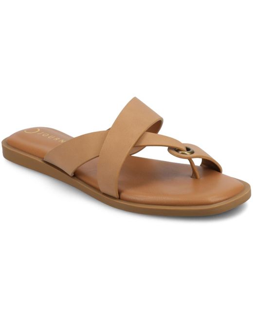 Journee Collection Brown Prizzie Toe Ring Strappy Flat Sandals