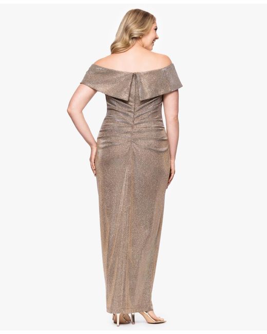 Xscape Multicolor Plus Size Off-the-shoulder Glitter Gown