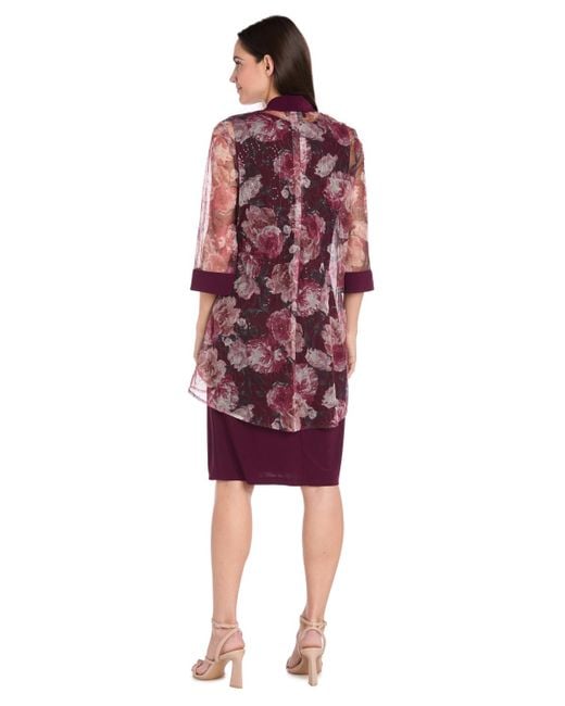 R & M Richards Red Petite Printed Scoop Neck Jacket Dress