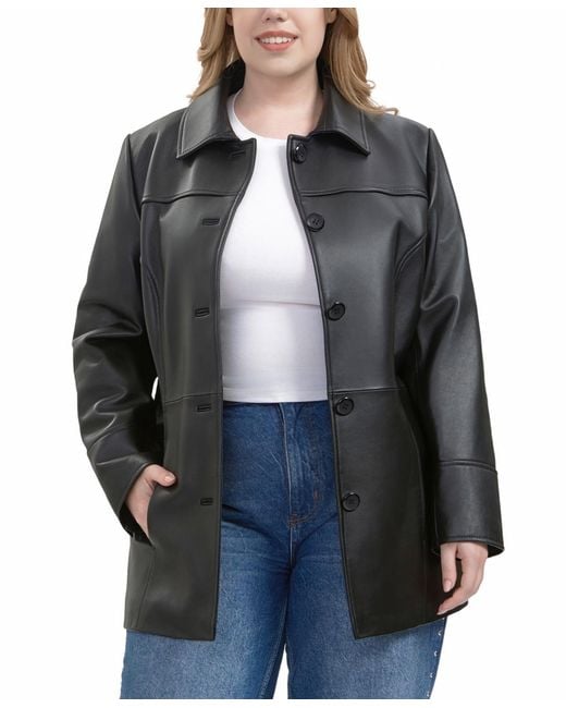 BGSD Black Petite Sofia Leather Car Coat