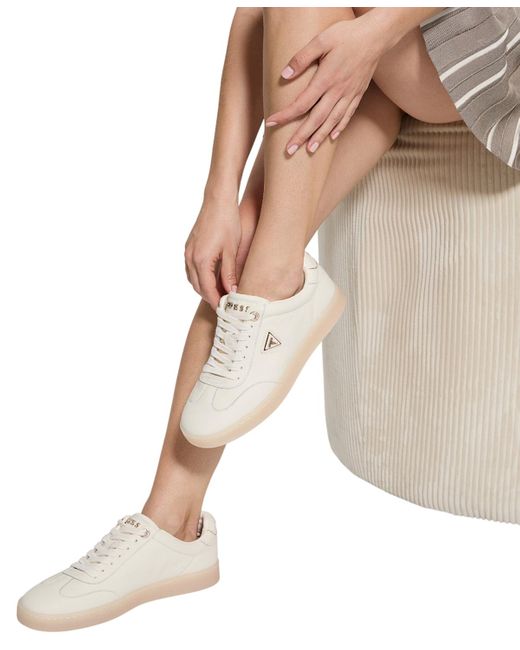 Guess White Jazlie T-toe Logo Court Sneakers