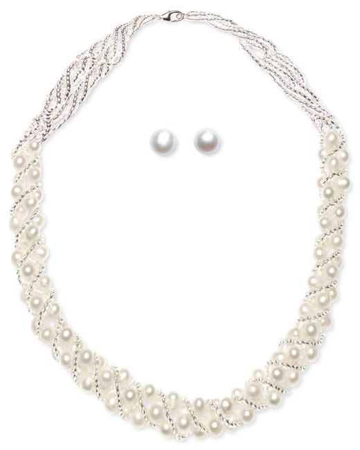 Macy's White Cultured Freshwater Pearl Woven Necklace (4mm